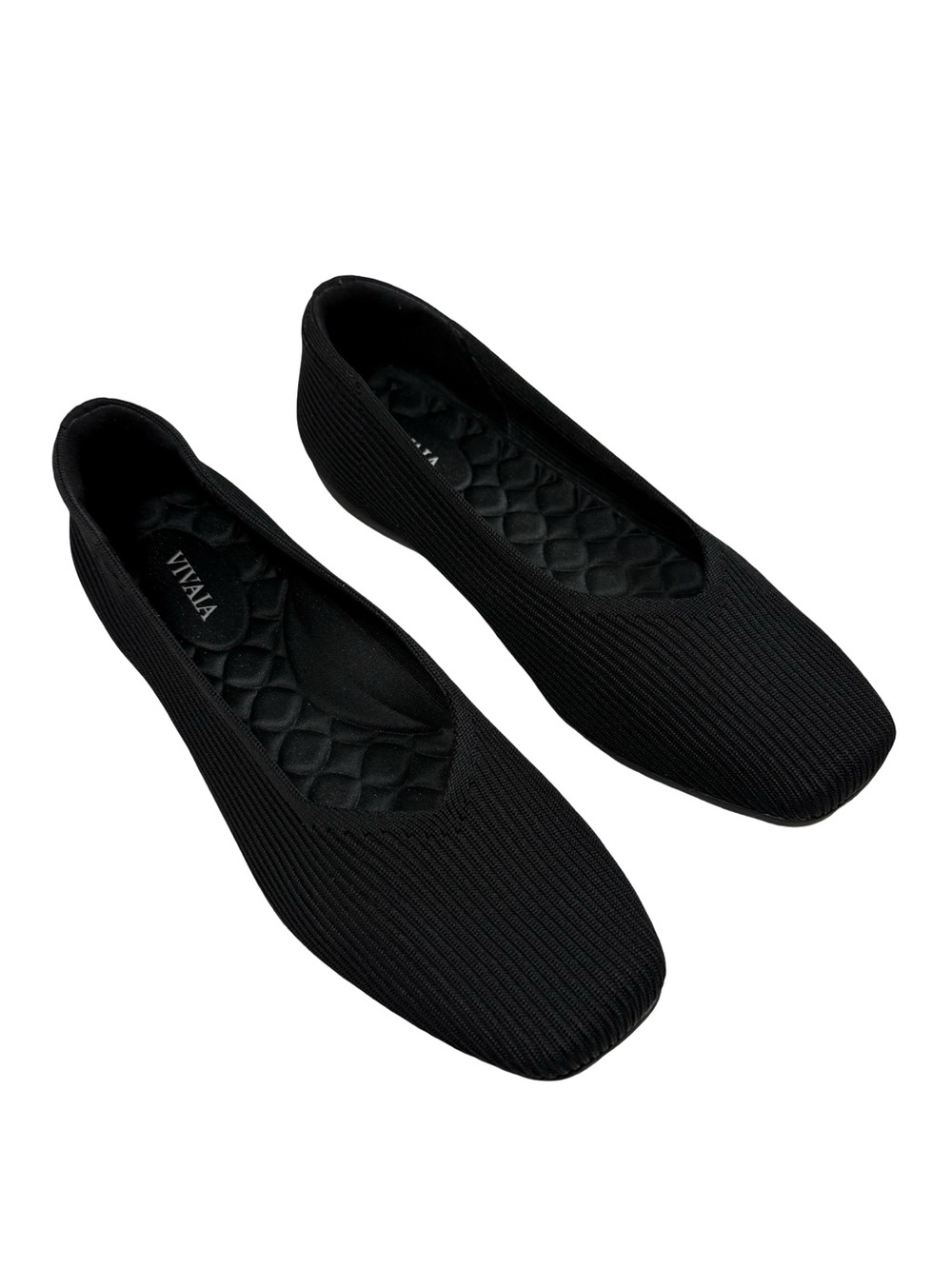 VIVAIA Womens Size EU 40 US 9 Black Knit Square Toe Ballet Flats Comfort Slip On